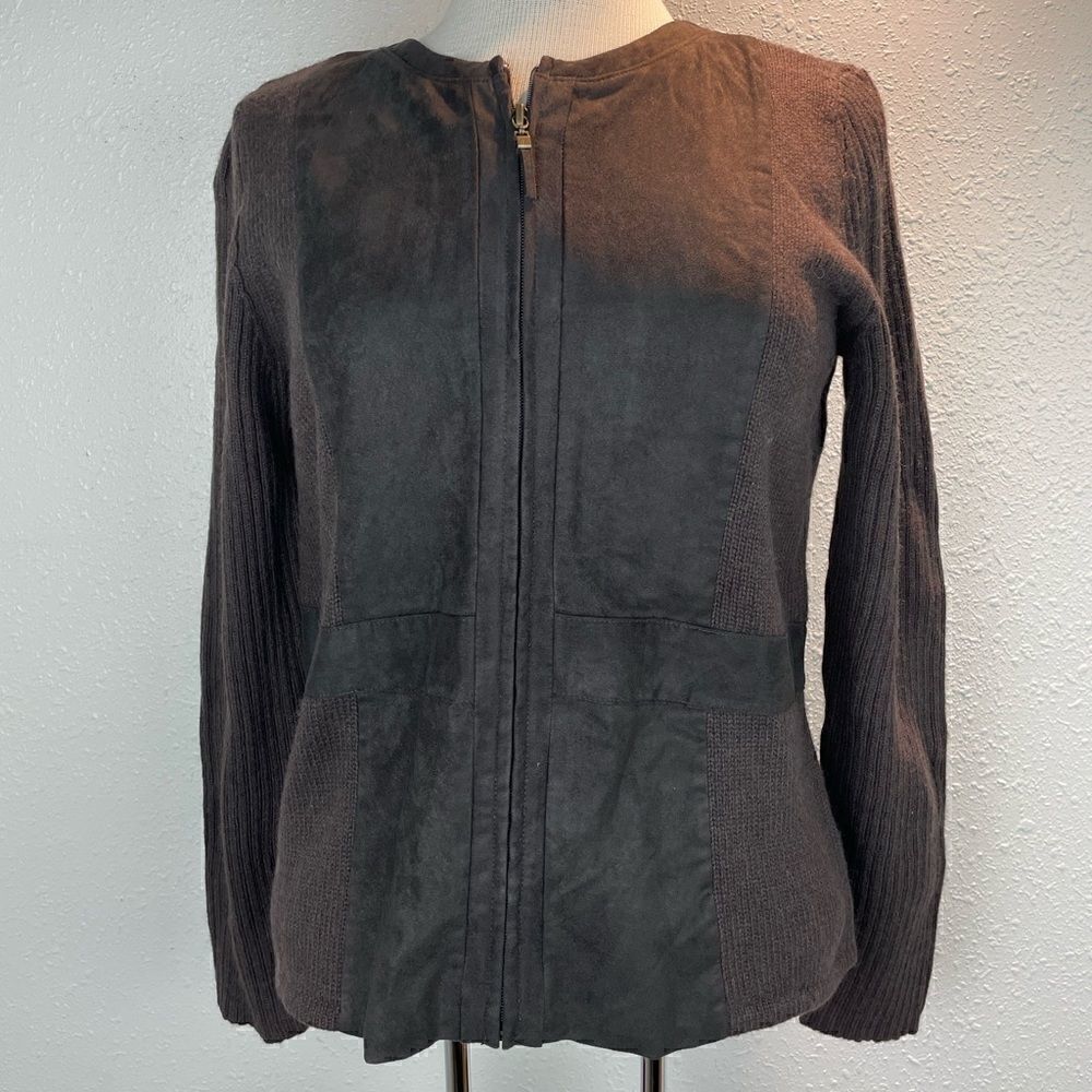 EUC Liz Claiborne Womens Brown Zip Sweater Jacket Size Petite M